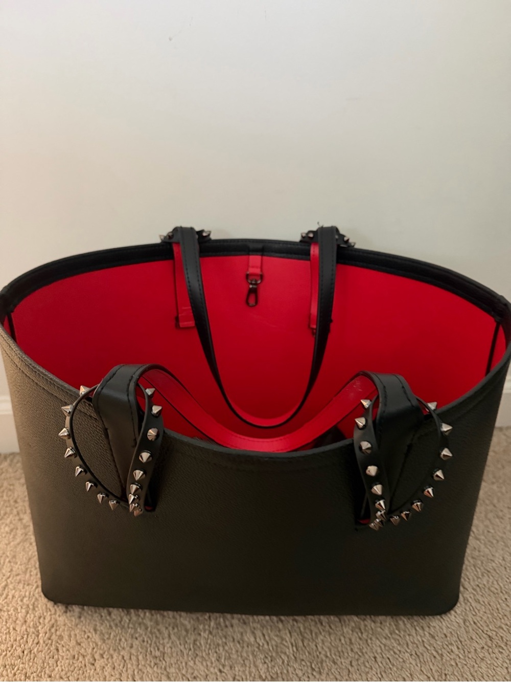 Christian Louboutin Black Tote with Red Interior and Studded Straps - Picture 2 of 4